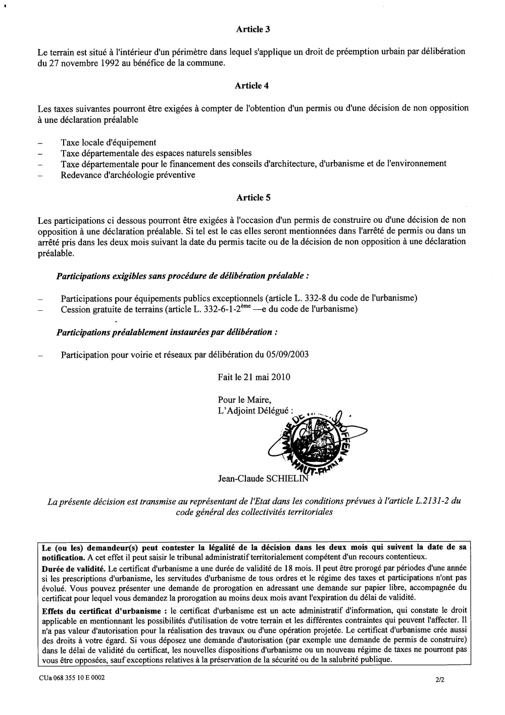 Certificat d'urbanisme CU10E0002 Me STEHLIN Michel p2