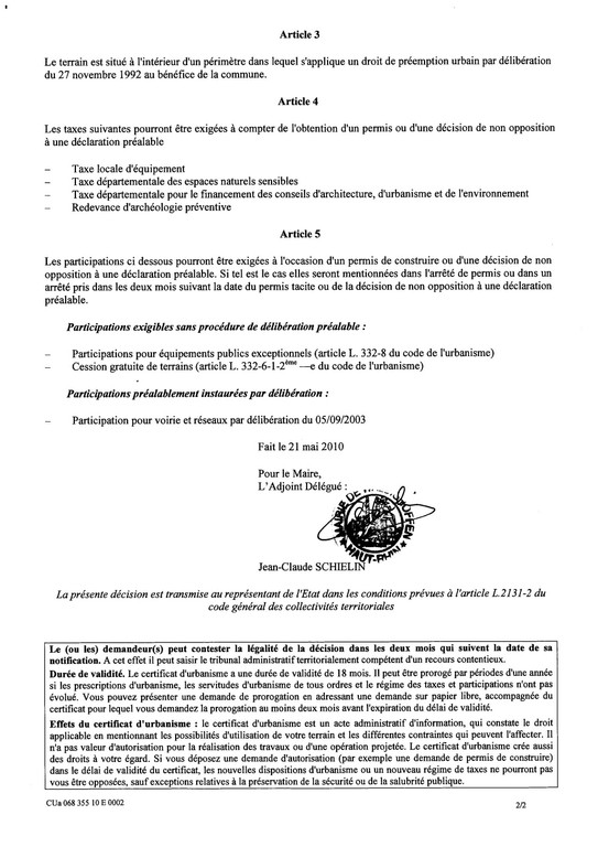 Certificat d’urbanisme CU10E0002 Me STEHLIN Michel p2