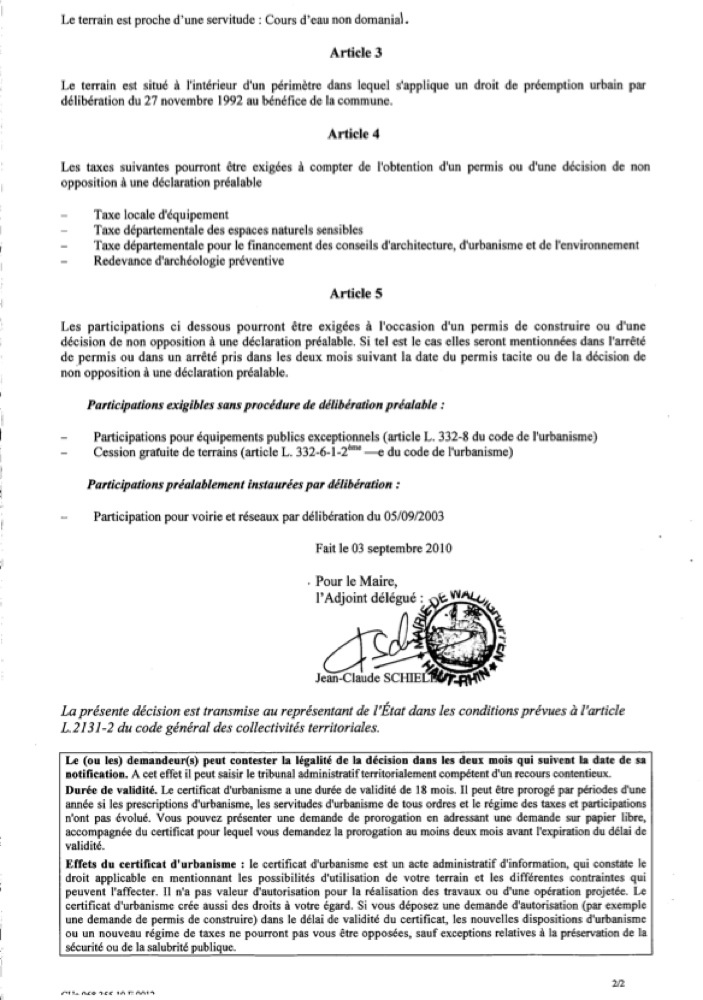 Certificat d'urbanisme CU 10E0012 - Me Chassignet page 2
