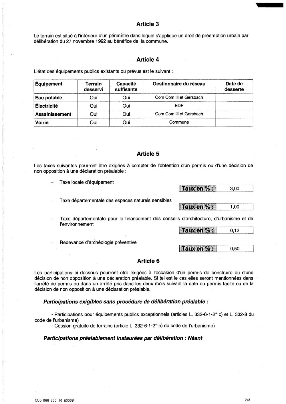 Certificat d'urbanisme n°10E0009 - SARL CLOG NUNINGER PREVOST-HABERER par M. Bernard CLOG