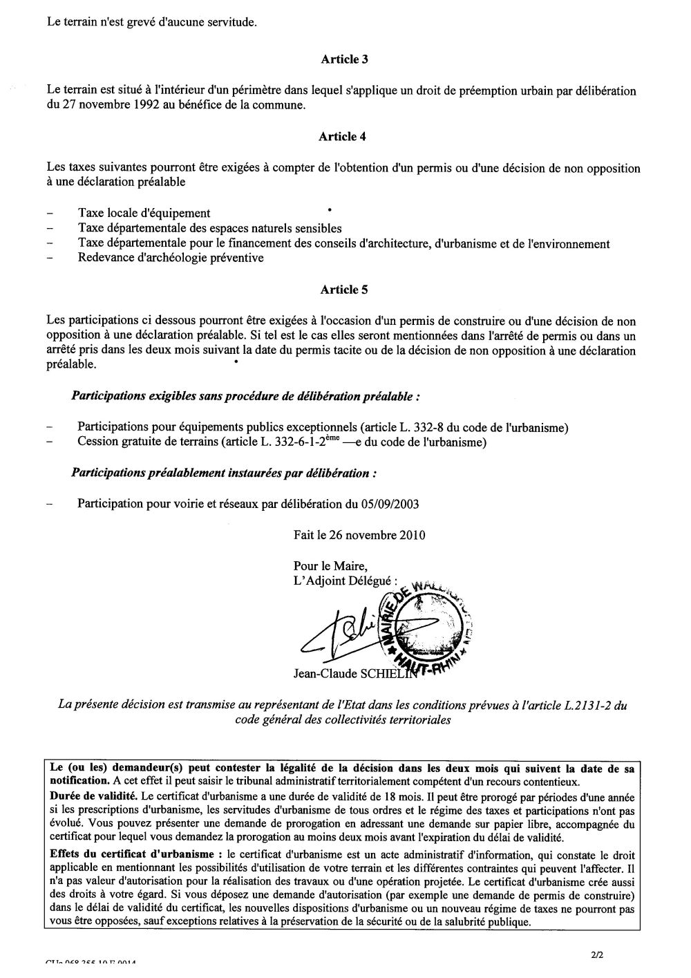 Certificat d'urbanisme n°10E0014 - Me Michel STEHLIN