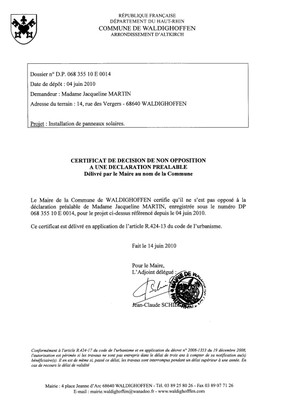Non opposition à la déclaration préalable n°10E0014 - Mme Jacqueline MARTIN Non opposition à la déclaration préalable n°10E0014 - Mme Jacqueline MARTIN