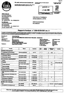 Rapport d'analyse d'eau n°C09-43154-D01 du 24/12/2009