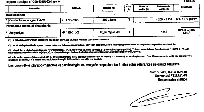 Rapport d'analyse d'eau n°C09-43154-D01 du 24/12/2009-2