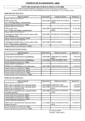 Liste des marchés publics conclus en 2008