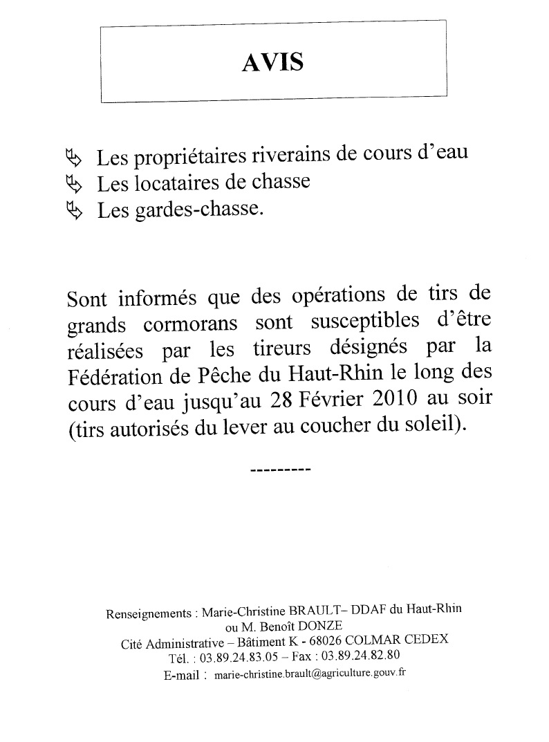 Avis de tir de grands cormorans