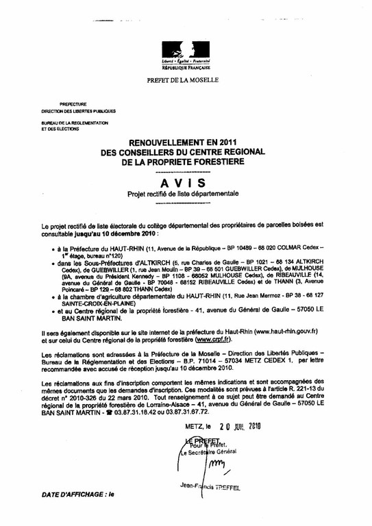 Renouvellement en 2011 des conseillers du centre régional de la propriété forestière