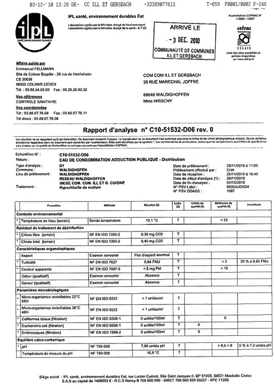 Première partie du rapport d&rsquo;analyse n&deg;C10-51532-D06 du 25/11/10 