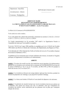 Arrêté du Maire n°2011/43 portant règlement de la circulation