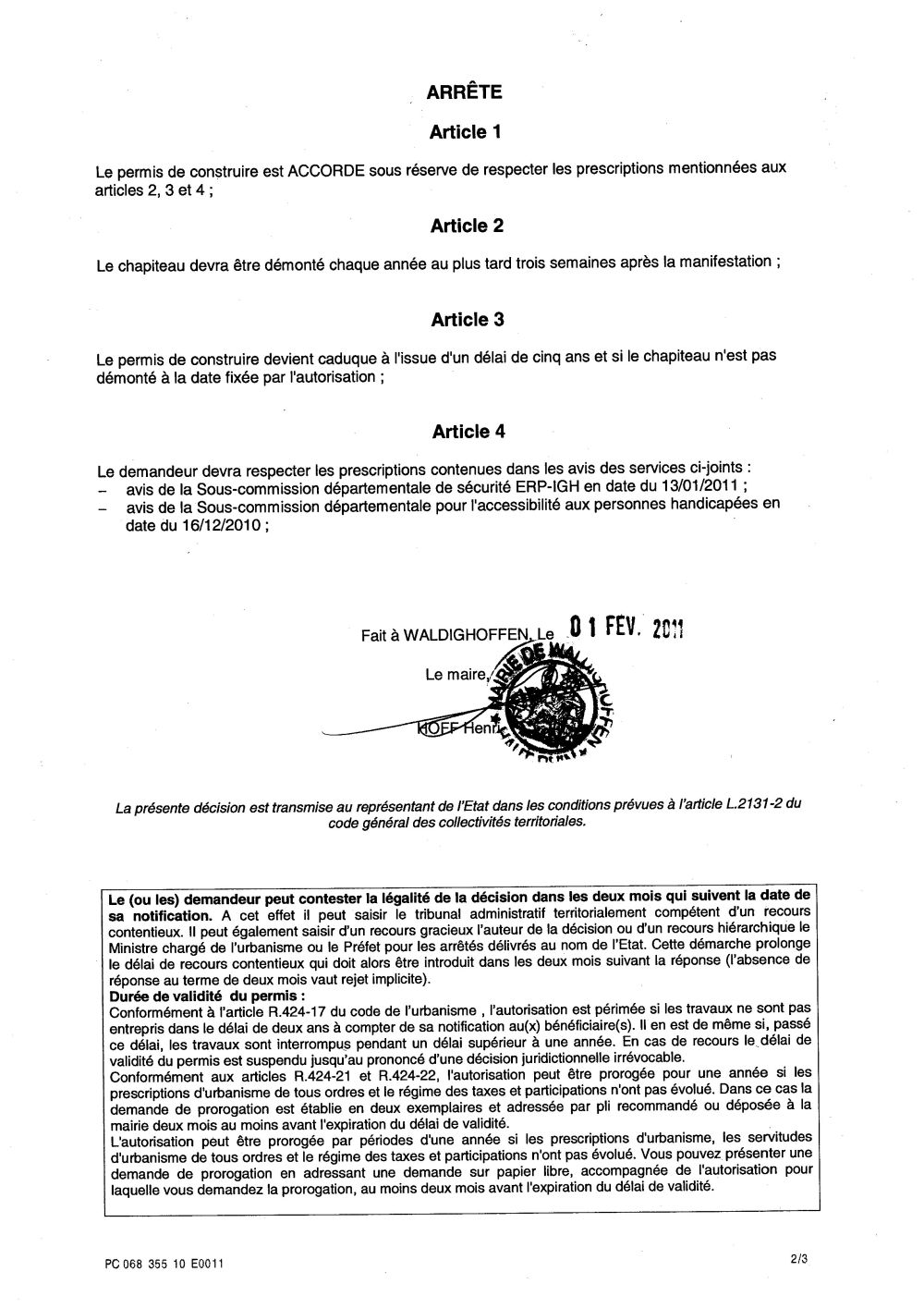 Arrêté accordant le permis de construire n°10E0011 du G.B.S.