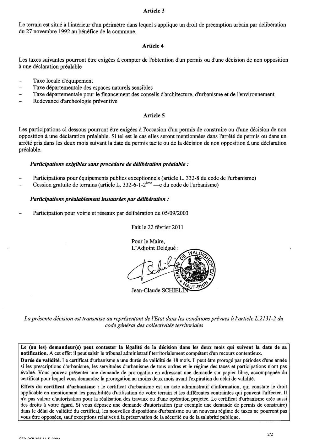 Certificat d'urbanisme n°11E0003 - Me MEURLET-KOHLER
