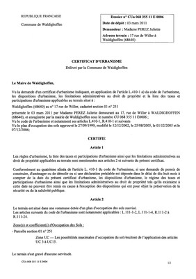 Certificat d'urbanisme n°11E0006 - Mme PEREZ