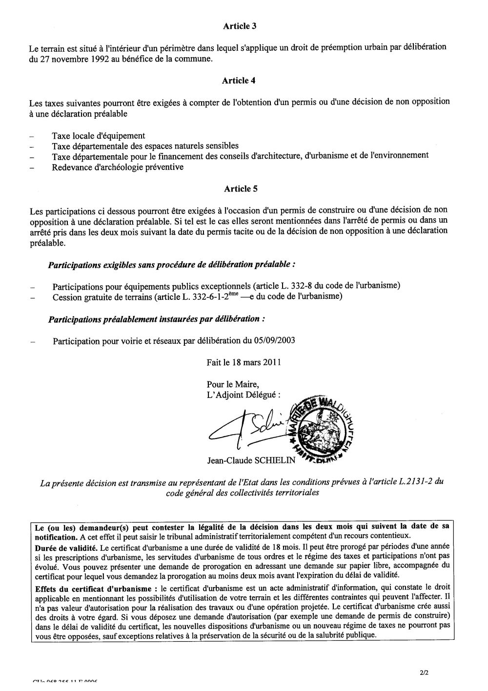 Certificat d'urbanisme n°11E0006 - Mme PEREZ