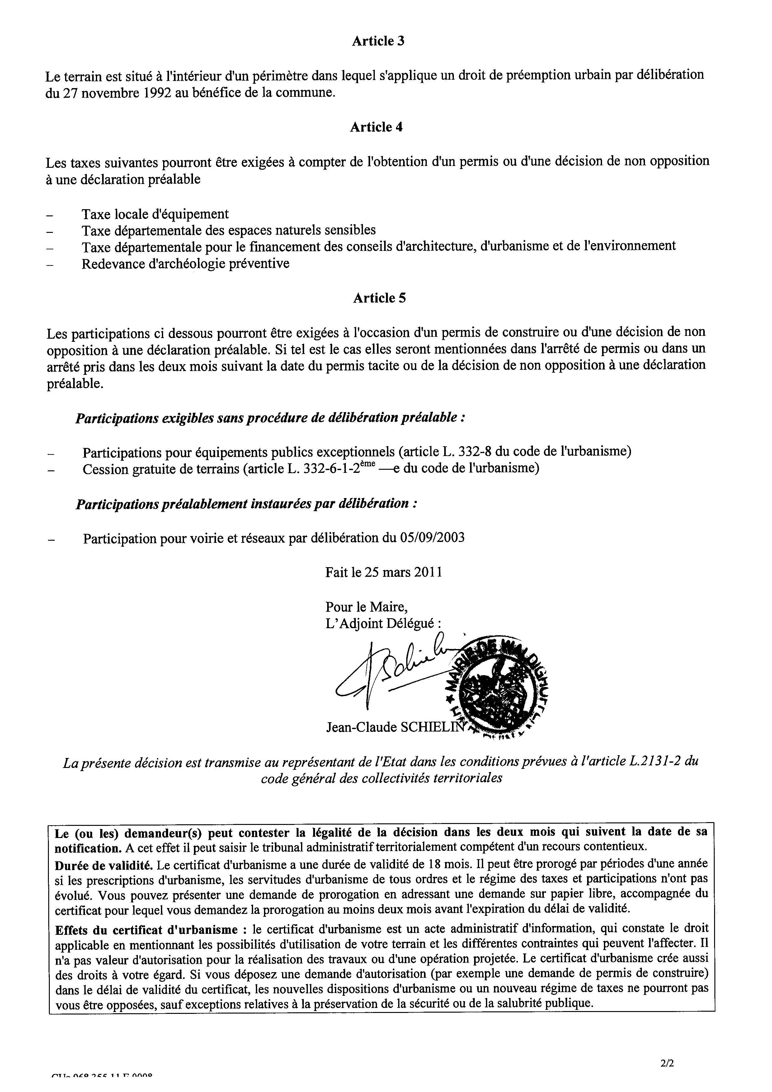 Certificat d'urbanisme n°11E0008 - Me Michel STEHLIN