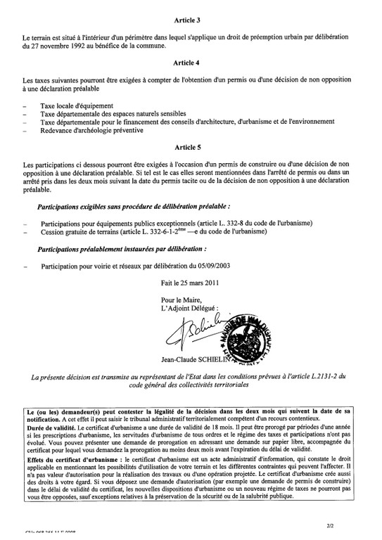 Certificat d’urbanisme n°11E0008 - Me Michel STEHLIN