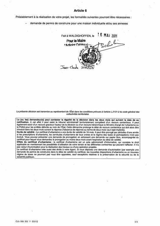 Certificat d’urbanisme n°11E0012 - Me MEURLET-KOHLER