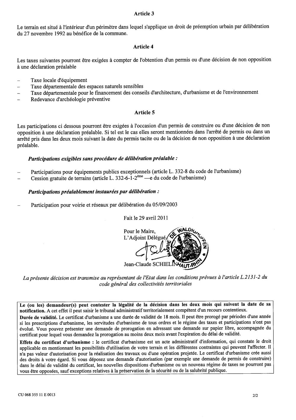 Certificat d'urbanisme n°11E0013 - Me KOENIG