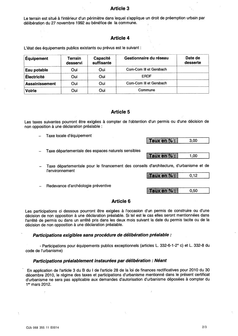 Certificat d'urbanisme opérationnel n°11E0014 - Me Catherine BAEUMLIN