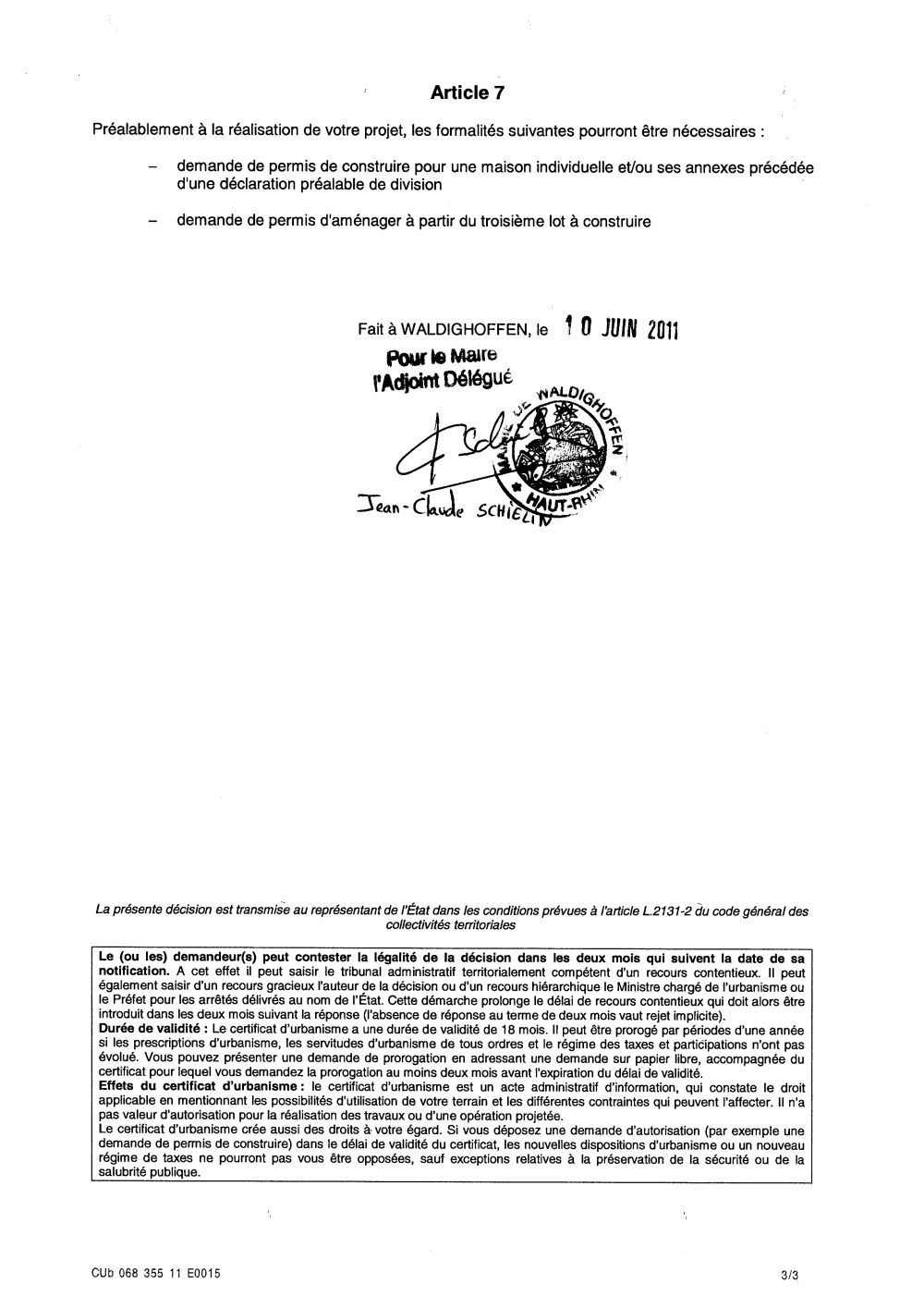 Certificat d'urbanisme n°11E0015 - Me CAUCHETIEZ