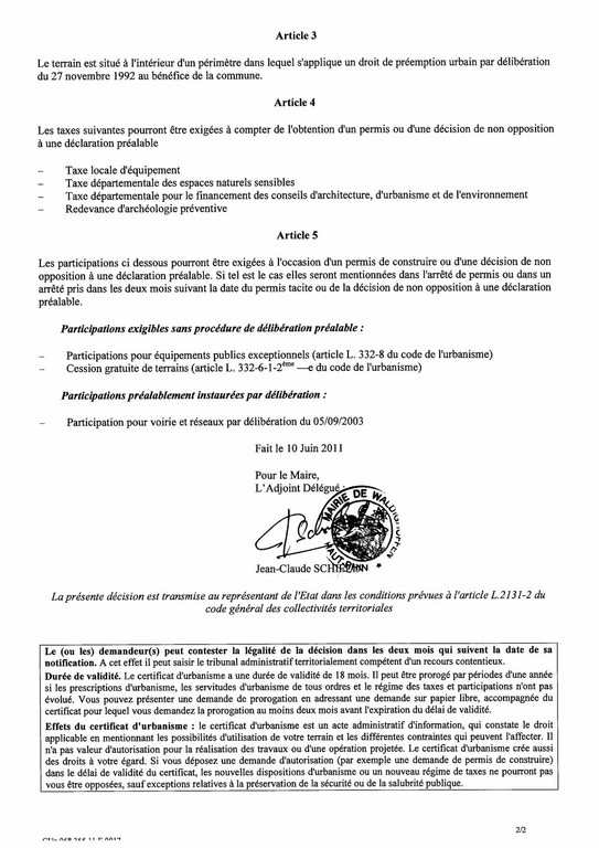 Certificat d’urbanisme n°11E0017 - Me STEHLIN