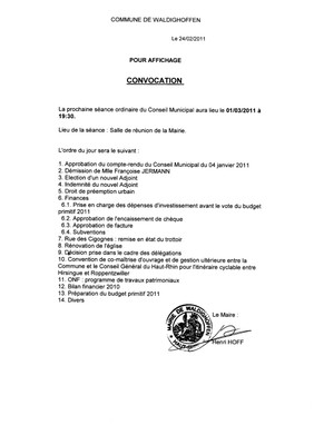 Conseil municipal le 1er mars 2011