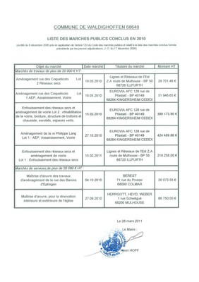 Liste des marchés publics