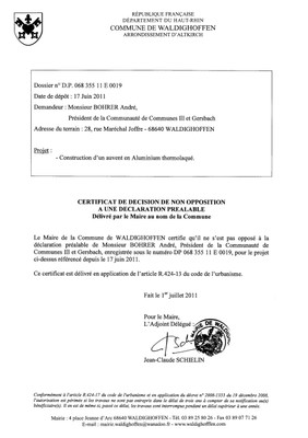 Non-opposition à la déclaration préalable n°11E0019 - Communauté de Communes Ill et Gersbach Non-opposition à la déclaration préalable n°11E0019 - Communauté de Communes Ill et Gersbach