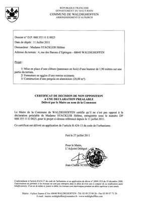 Non-opposition à la déclaration préalable n°11E0025 - Mme STACKLER Non-opposition à la déclaration préalable n°11E0025 - Mme STACKLER