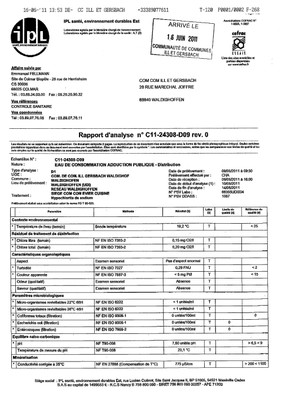 Rapport d'analyse d'eau potable n°C11-24308-D09 du 09/06/2011