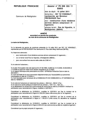 Arrêté du permis de construire n°11E0003 - SCI LE VIGNOBLE