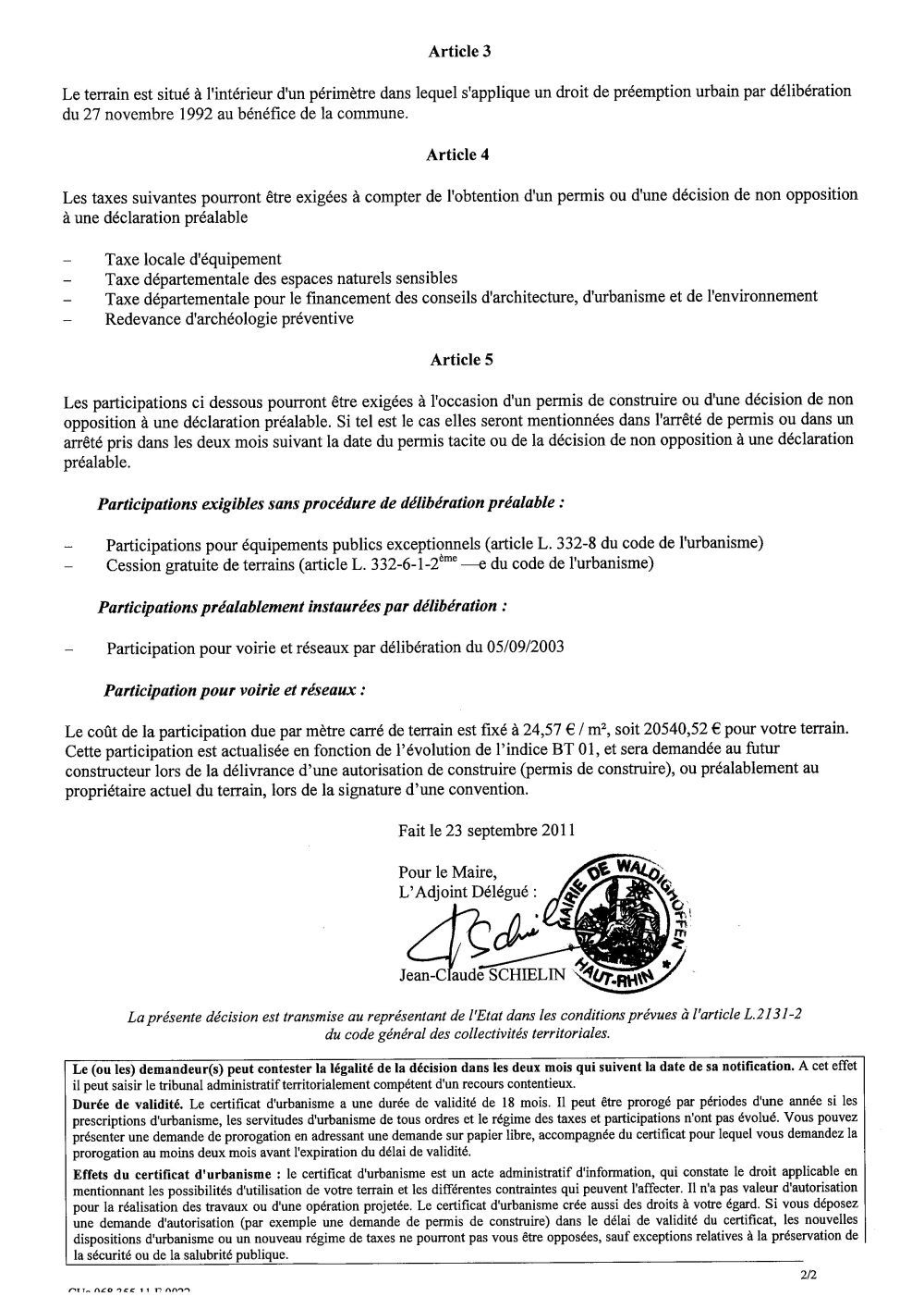 Certificat d'urbanisme n°11E0022 - Mme PICOT