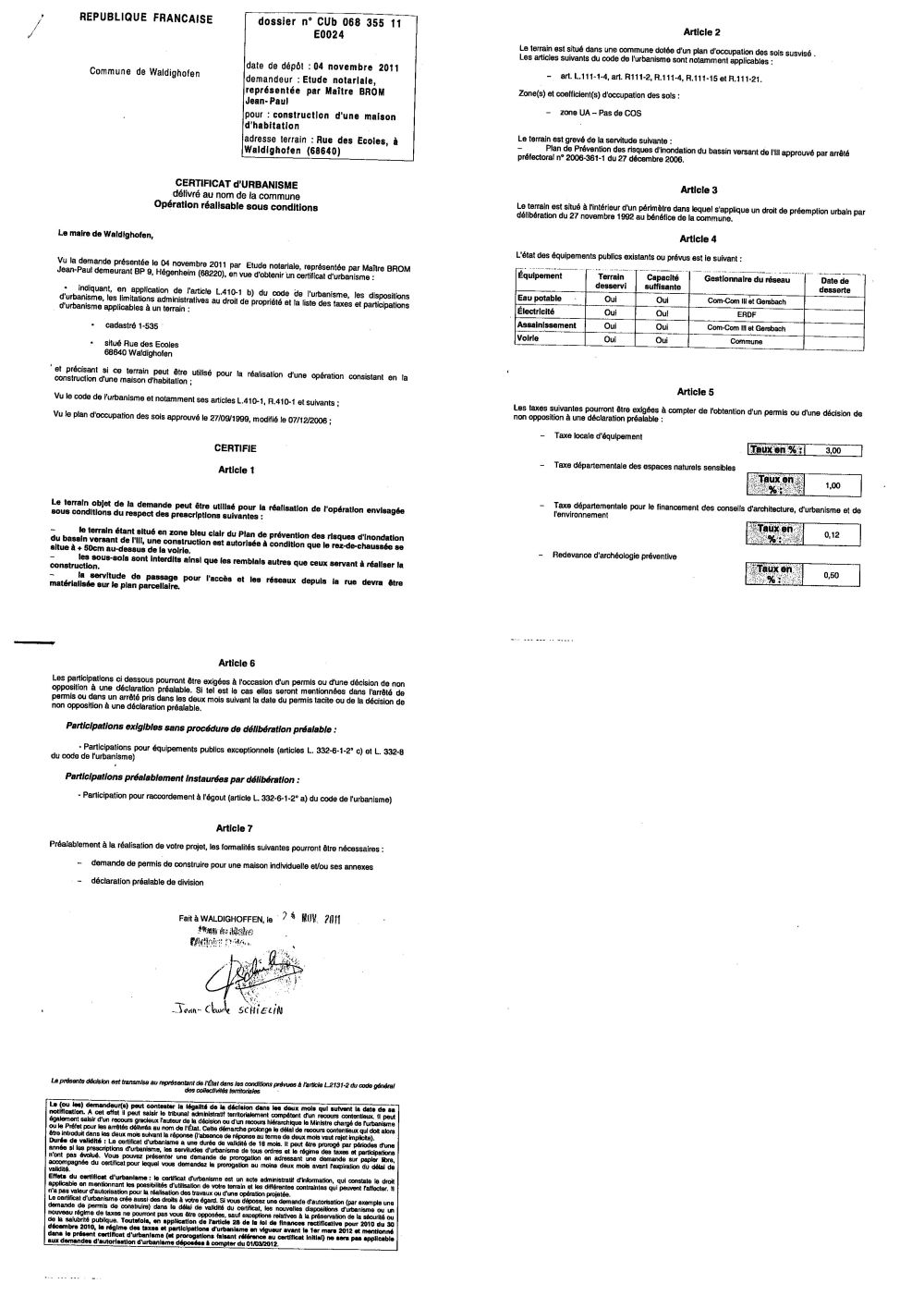 Certificat d'urbanisme n°11E0024 - Me BROM