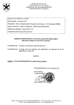 Opposition à la déclaration préalable n°11E0027 - S.D.I.S