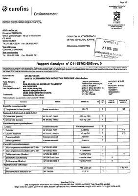 Rapport d'analyse d'eau potable n°C11-56763-D05 du 18/12/2011