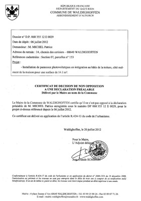 Certificat de non opposition 12E0029