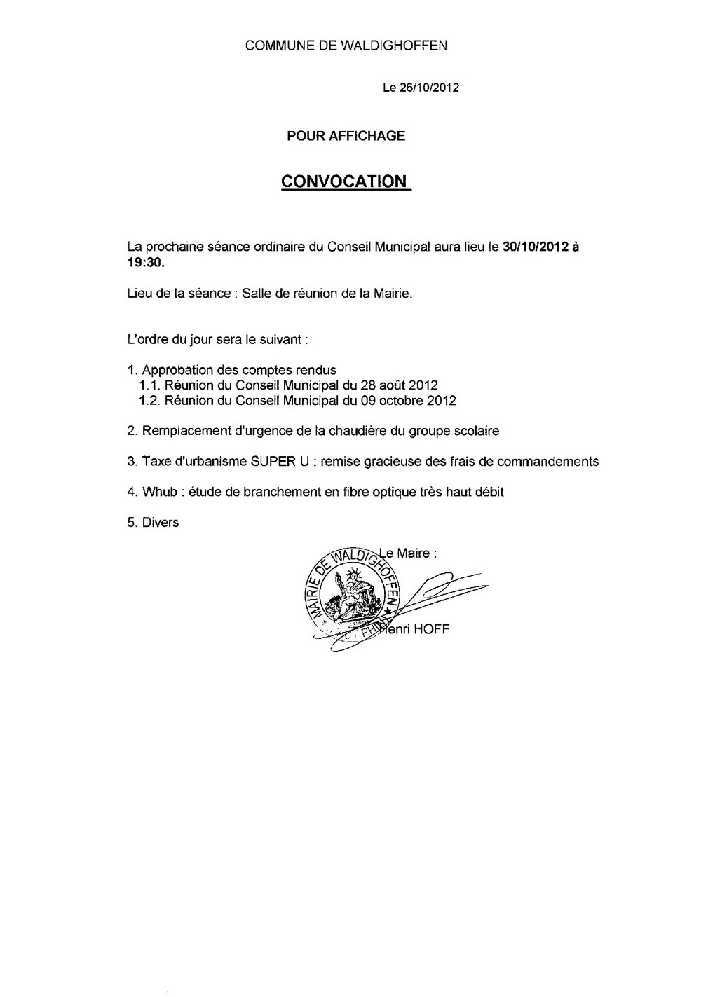 CM 30 octobre 2012
