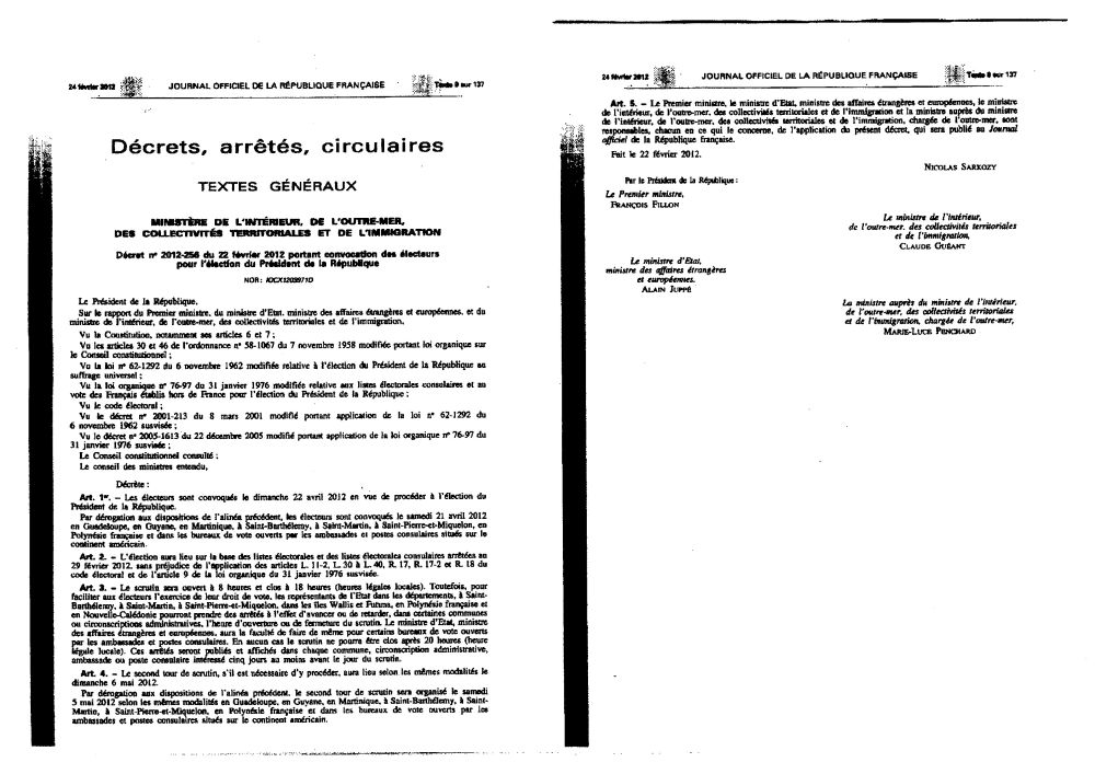 Décret n° 2012-256 du 22.02.2012