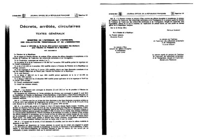 Décret n° 2012-256 du 22.02.2012