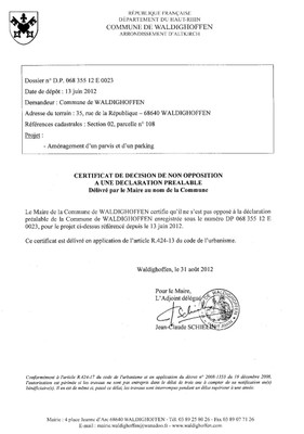 Non opposition DP 12E0023