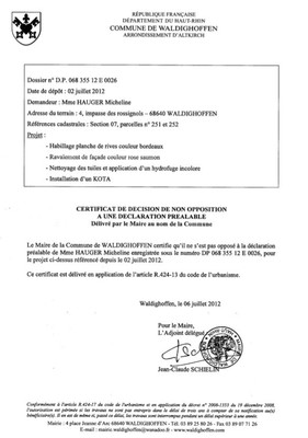 Non opposition DP 12E0026 Hauger