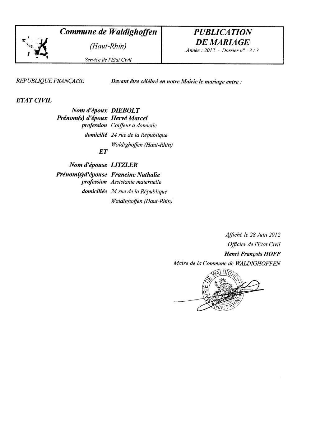 Publication de mariage