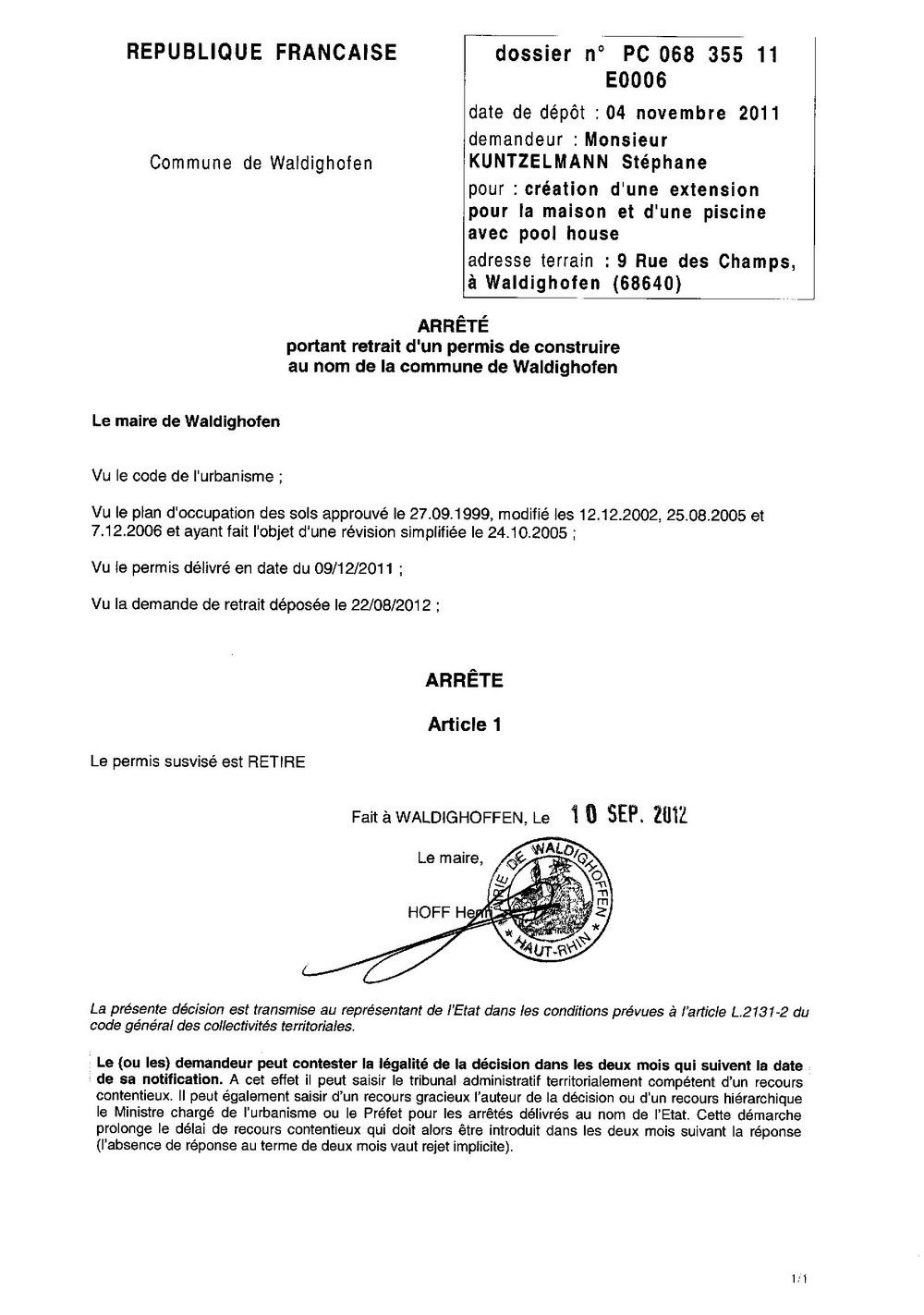 Retrait PC11E0006 Kuntzelmann
