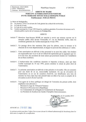 Arrêté 2013/50 Sur le Pouce