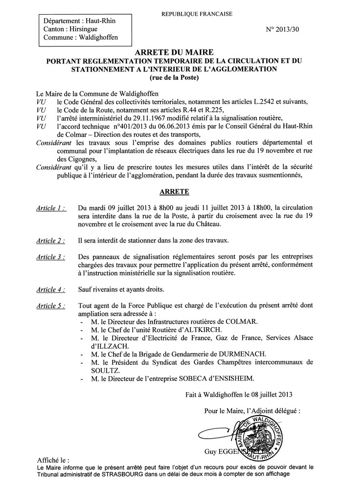 Arrêté 2013/30 - circulation