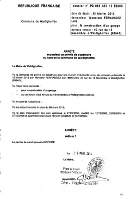 Arrêté du permis de construire n°13E0003 - M. Arrêté accordant la demande de permis de construire de Monsieur