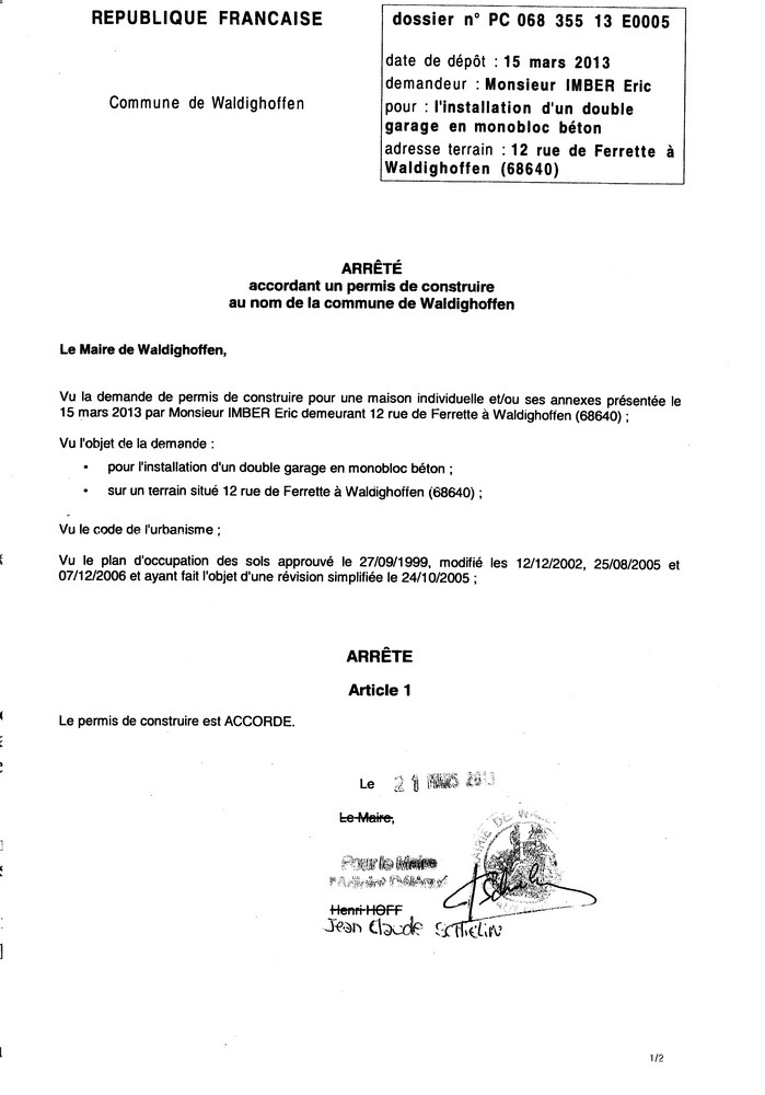 Arrêté du permis de construire n°13E0005 - M. IMBER