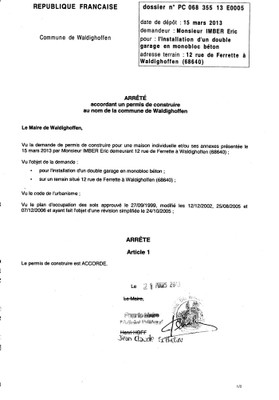 Arrêté du permis de construire n°13E0005 - M. IMBER