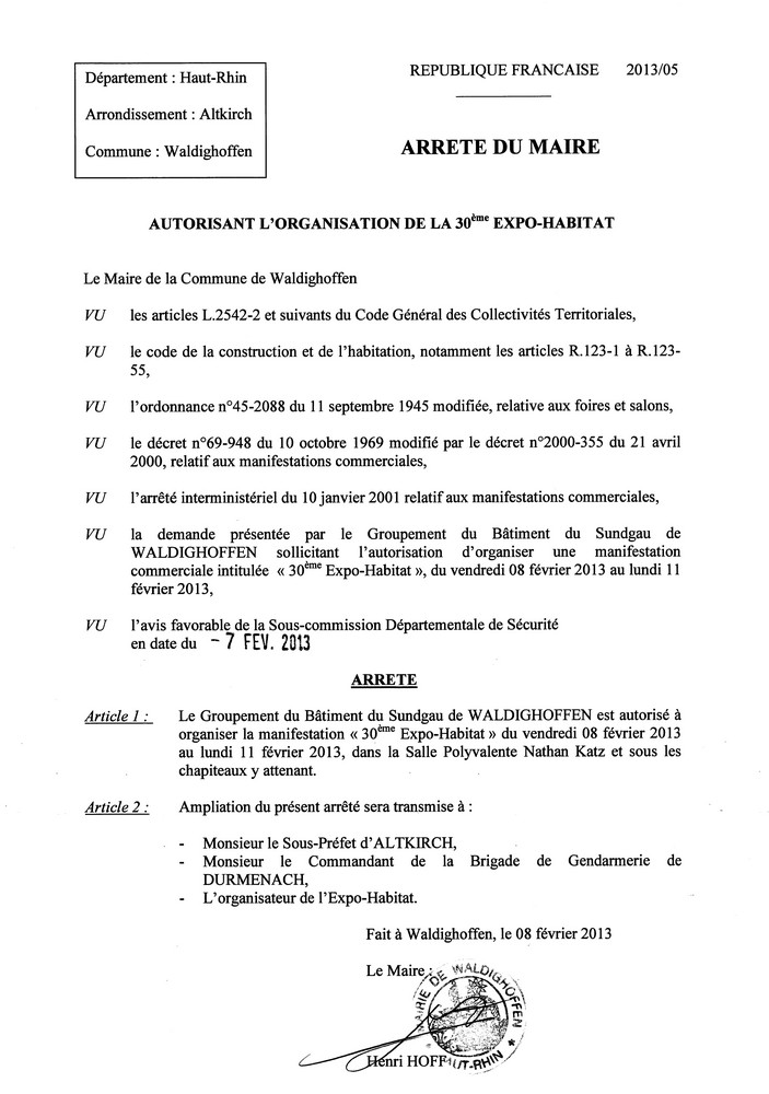 Arrêté n° 2013/05 - Expo habitat