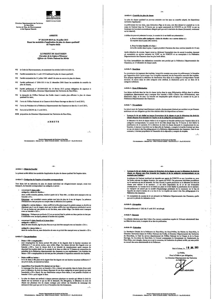 Arrêté n°2013199.0019 - chasse daim
