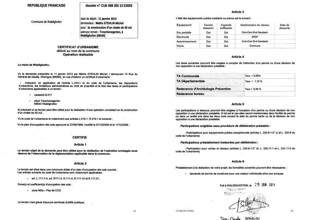 Certificat d'urbanisme n°13E0003 - Me STEHLIN